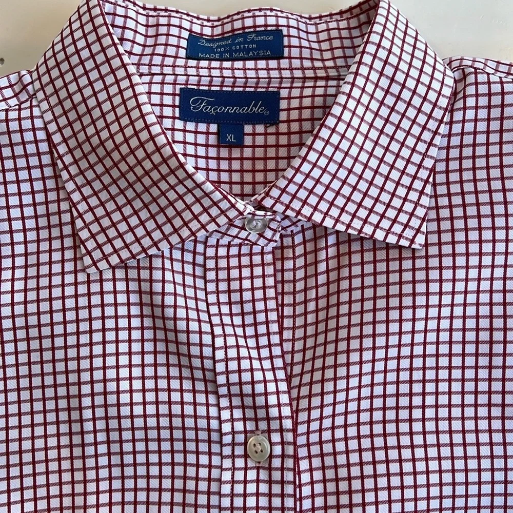 Faconnable Burgundy and White Checked Shirt Size XL - Picture 1 of 5